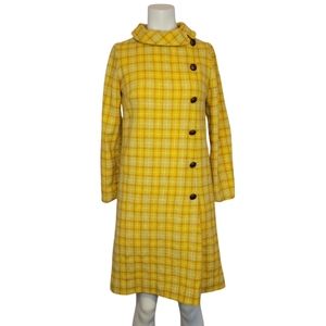 True Vintage 60s Yellow Tweed Dress  Jackie O Classic Mad Men Career, Plaid Wool
